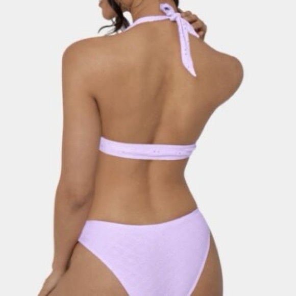 NWT Halara Womens Halter Tie Back Jacquard Bikini Top Backless - Picture 3 of 5